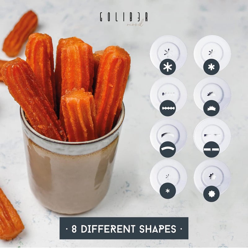 Goliber Churro Maker Machine - 8 Different Nozzle for Churros Maker Machine - Churreras Para Churros and Cheese Straw Press - Easy Handle Churro Piping Tip (Gray) - Image 5